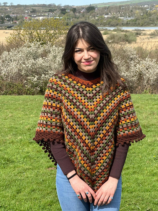 Crochet Pom-Pom Poncho - HANDMADE